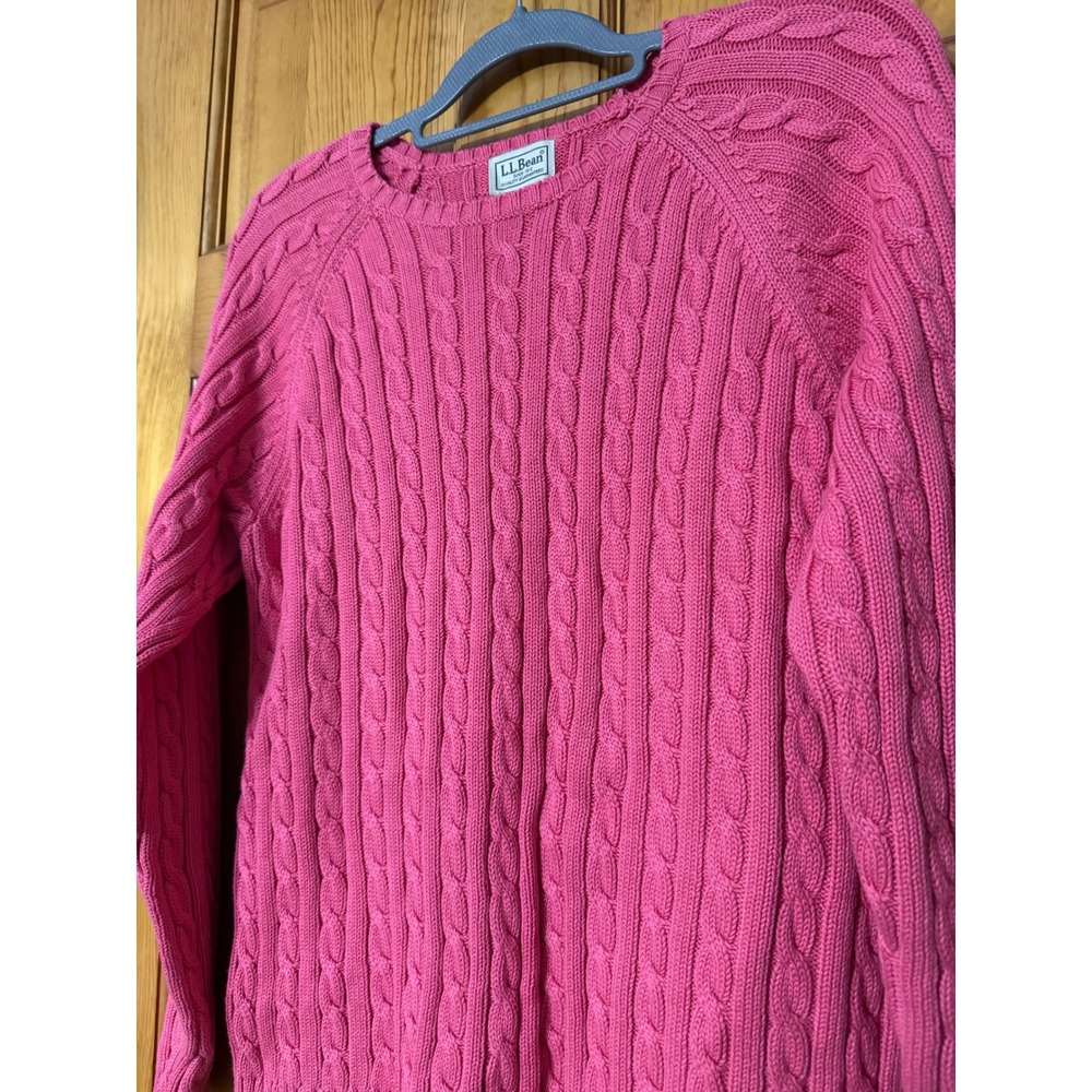 L.L.Bean Women's Cable Knit Cotton Sweater Pink Size Large Heavyweight Cozy - Picture 2 of 5